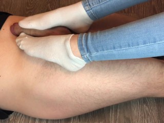 teen socksjob with pretty white socks cumshot on socks footjob fetish