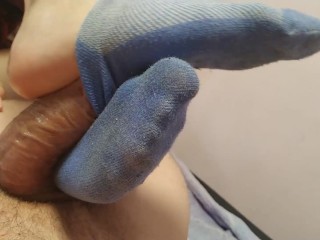 footjob/sockjob from a sexy college girl / cum inside sock